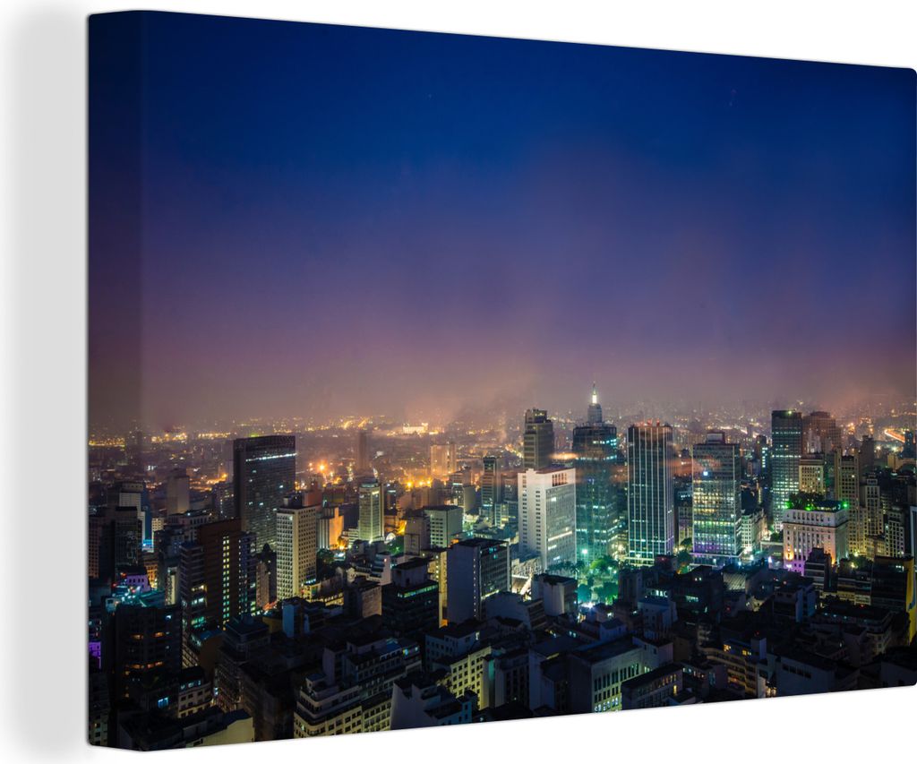OneMillionCanvasses - Leinwandbilder - 140x90 cm, São Paulo in Südamerika mit farbenfrohem Himmel bei Nacht, Wandbilder Kunstdruck Wanddekorati...