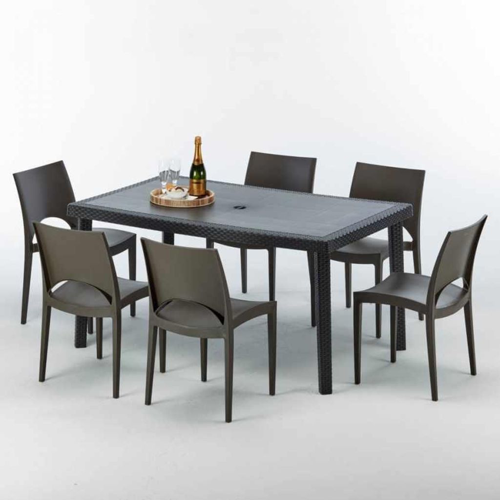 Poly Rattan Tisch Rechteckig mit 6 Bunten Polyrattan Stühlen 150x90 Schwarz