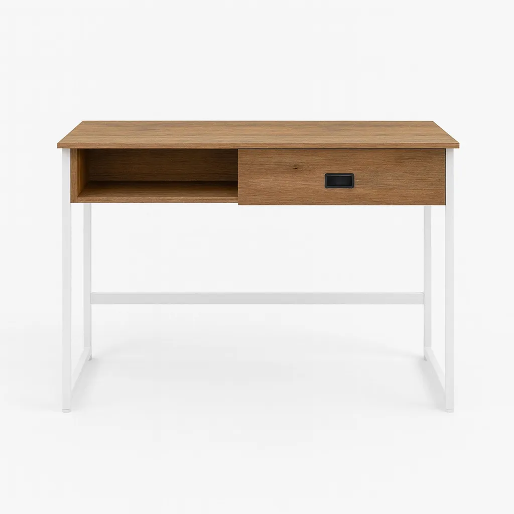 Bureau de Télétravail Style Industriel Chêne avec Rangement Intégré 110cm - 3