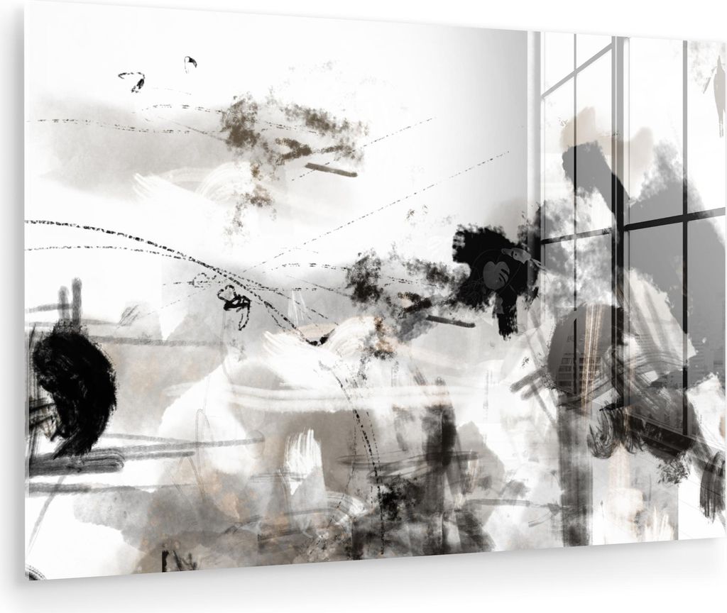 MuchoWow Glasbilder - Bilder auf Wandbild - Foto auf Glas Malerei - Farbe - Schwarz und Weiß - Kunst 120x80 cm Wanddekoration aus Glas - Acrylglas...
