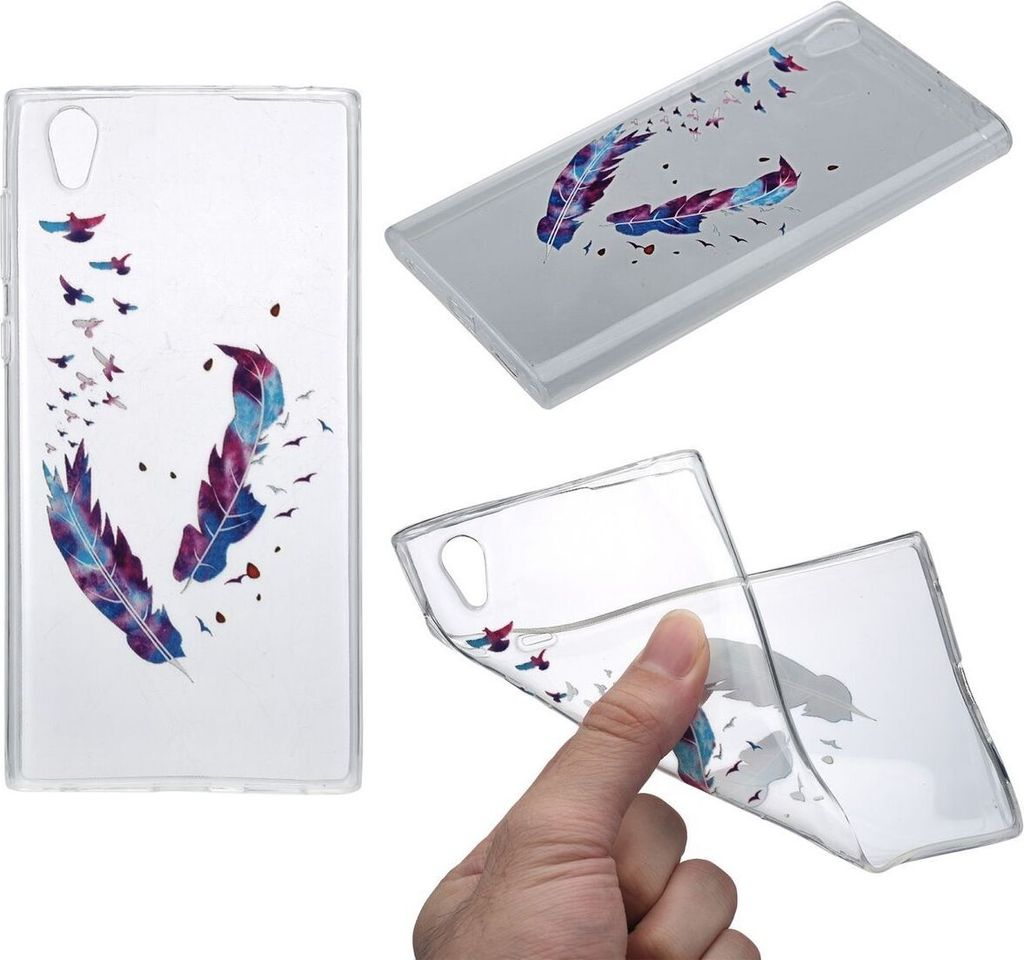 Henna Cover für Sony Xperia XA2 Case Schutz Hülle Silikon Federn Bunt