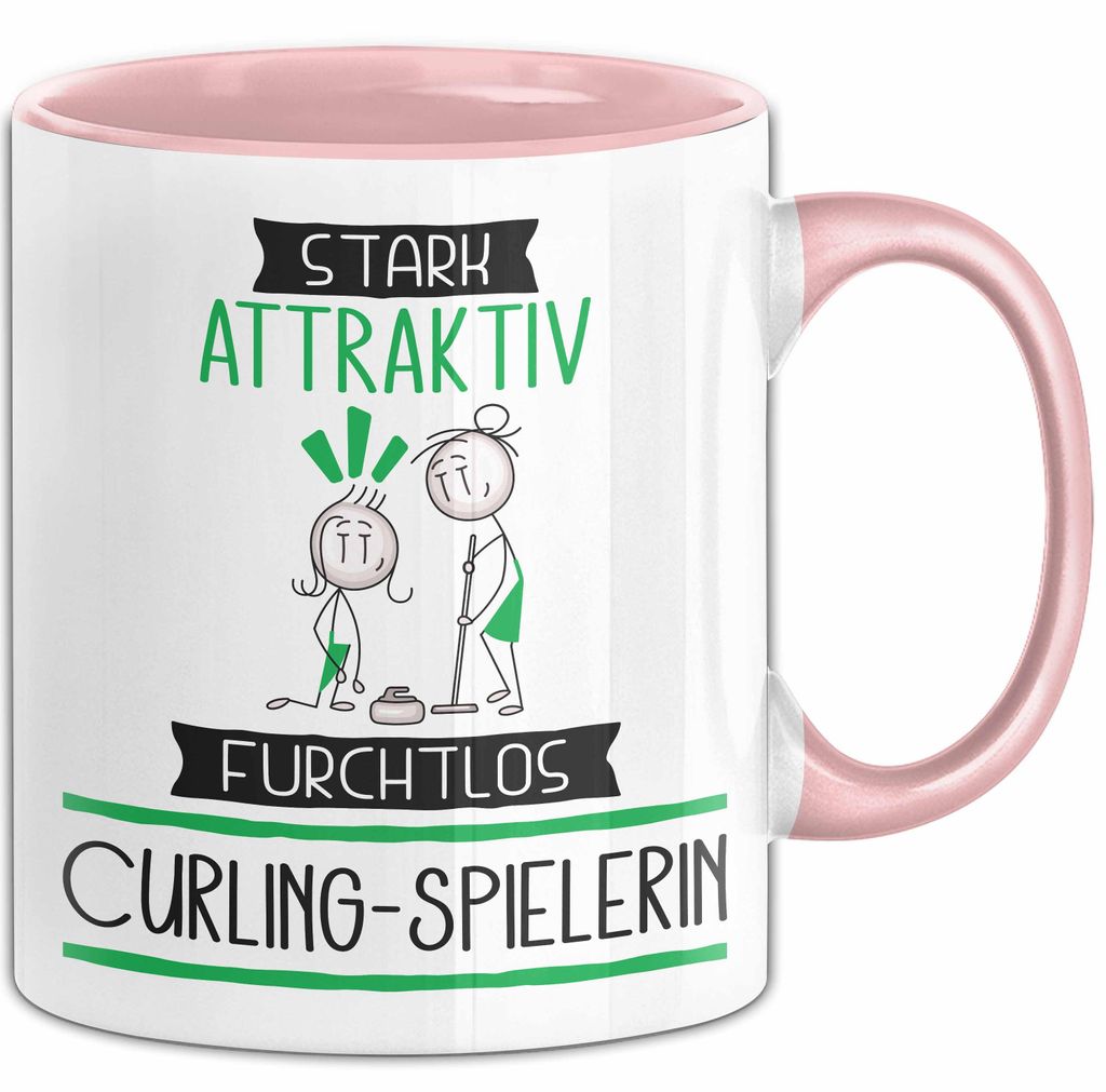Curling-Spielerin Tasse Geschenk Becher Stark Attraktiv Furchtlos Curling-Spielerin Lustige Geschenkidee (Rosa)