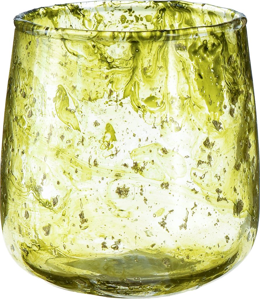 Vintage Windlicht Glas Grün Gelb Deko Vase Ø9x9,5cm