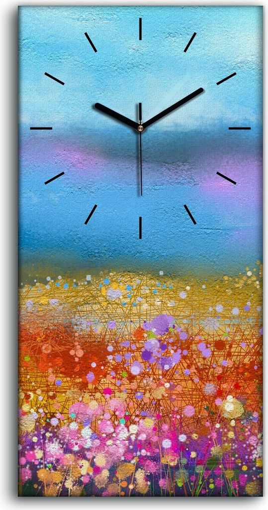 Wanduhr Uhr Wandbild Leinwand Geräuschlos 30x60 Abstrakte Kunst Blumen bunt - schwarze Hände