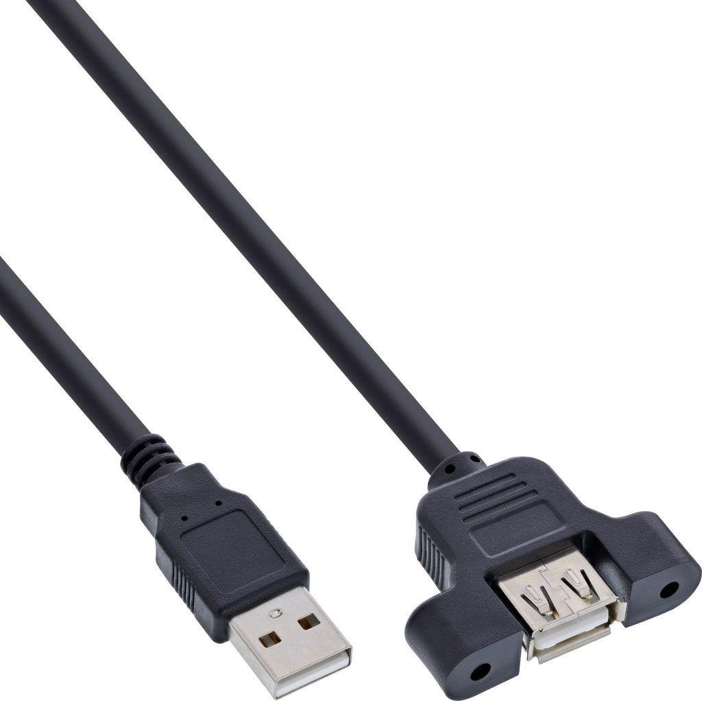 InLine USB 2.0 Anschlusskabel, Stecker A auf Einbaubuchse A, 0,6m, 0,6 m, 0,48 Gbit/s, Schwarz