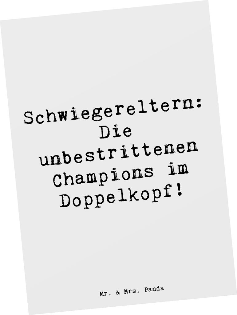 Mr. & Mrs. Panda Postkarte Spruch Schwiegereltern Champions - Weiß - Geschenk, handgefertigt, Grußkarte, Familientreffen, Familienspaß, Gesellsc...