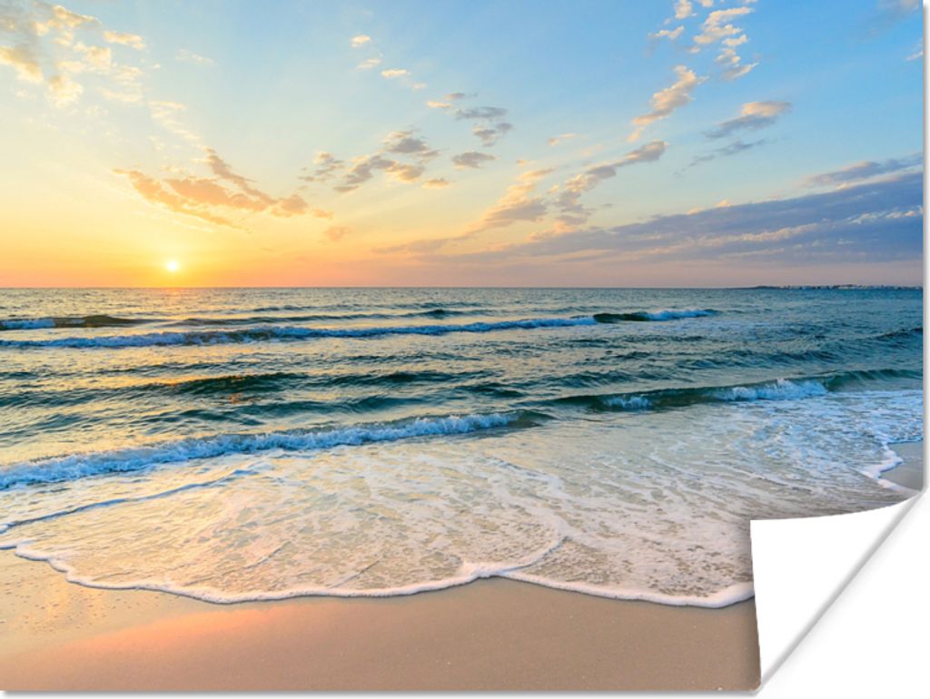 MuchoWow Poster Strand - Meer - Sonnenuntergang - Golf 120x90 cm - Wandbild