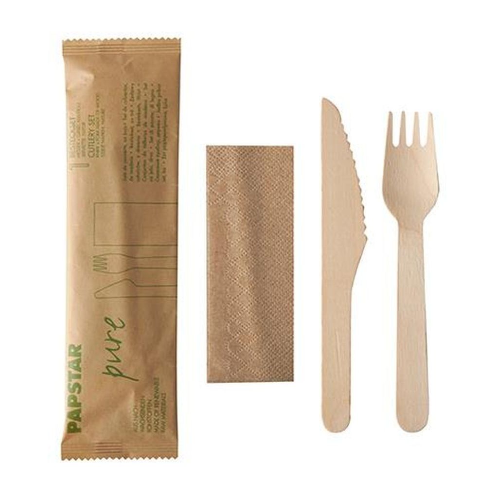 Set di posate Papstar da 50 pezzi, legno naturale: Immagine del prodotto 