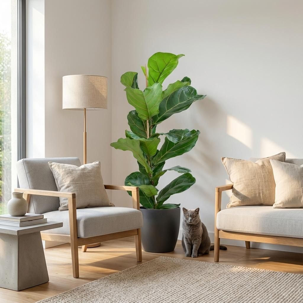 Green boutiQ - Zimmerpflanze - Geigenfeige - Ficus Lyrata - Grün - Pflegeleicht - 1 Pflanze - mit Potter Grau - Topf 21cm - Höhe 75 - 85cm