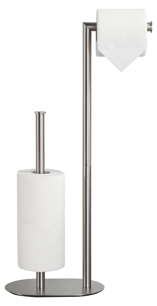 Porte-rouleau WC sur pied stable, inox nickel brossé anti-trace - 15x55cm