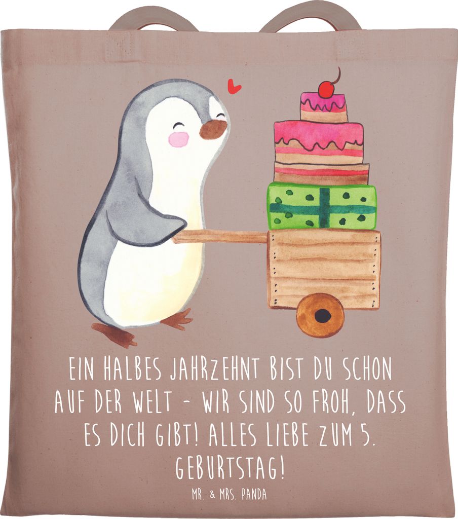 Mr. & Mrs. Panda Jutebeutel 5. Geburtstag Freude - Braun Pastell - Geschenk, Uni Tasche, Jubiläum, Happy Birthday, Schultasche, magischer Moment, ...