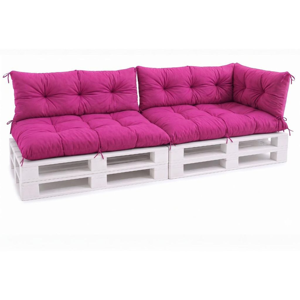 VBChome Palettenkissen 120x80 120x40 70x40 cm für Europaletten Möbel Palettenauflage Garten 12 Farben mit Schaumstoffflocken Füllung Rosa 5-TLG Set