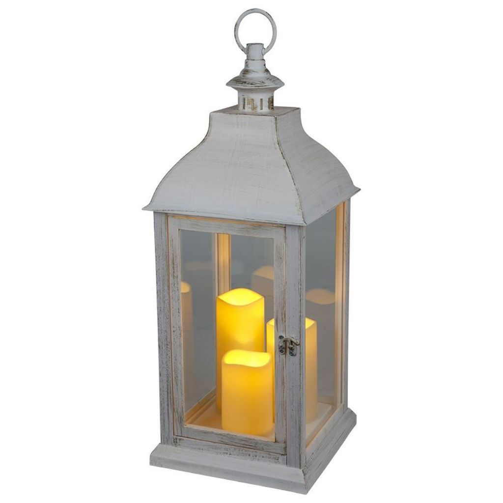 XXL Lanterne Vintage | Photophore blanc avec 3 bougies LED Image du produit 