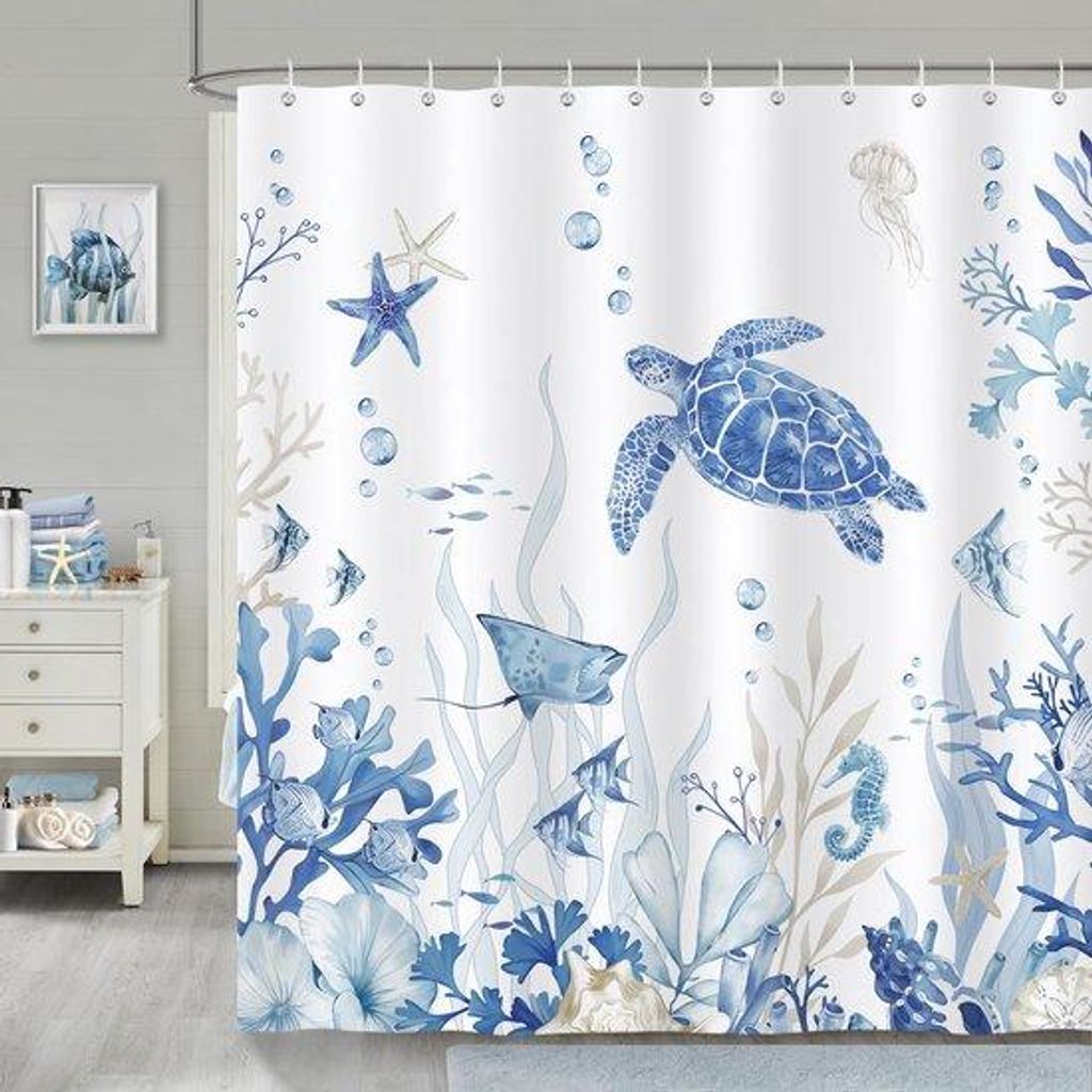 Unyqoos maritimer Duschvorhang mit schimmelfreiem Design und enthält 12 Haken, 180x180 cm groß