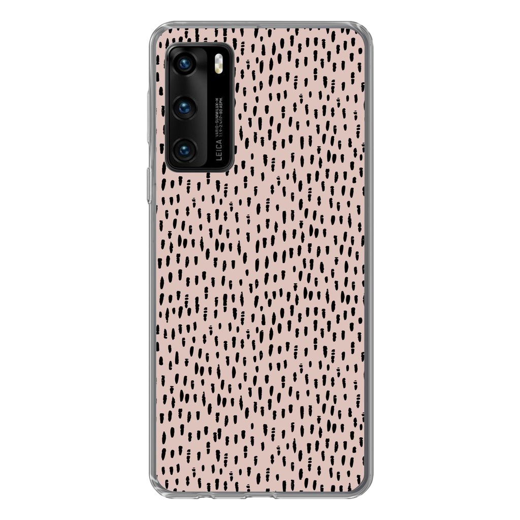 MuchoWow Handyhülle Schutzhülle Hülle für Huawei P40 Polka dots - Rosa - Schwarz Silikon Softcase Handy Hülle - Handytasche