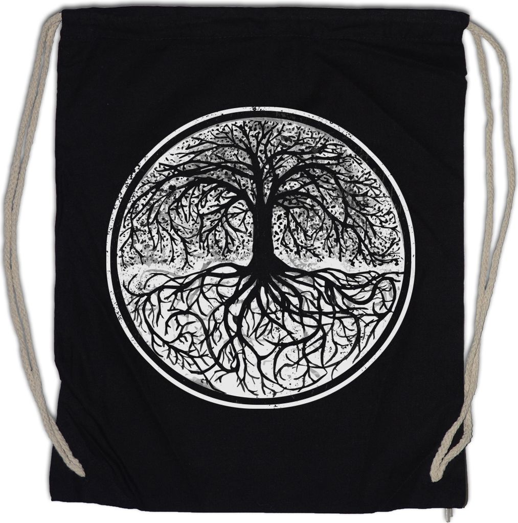 Urban Backwoods Yggdrasil Tree Logo II Black & White, Turnbeutel, Farbe: Schwarz