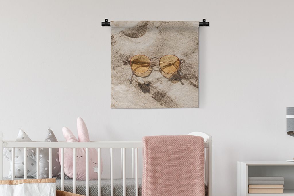 MuchoWow Wandteppich Wandbehang Sand - Sonnenbrille - Sommer 60x60 cm Tapisserie Dekoration Wandtuch - Dekorationen - Wand Decke