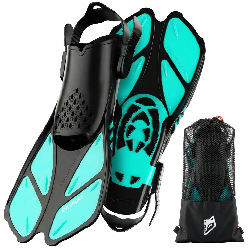 EVI SPORT Poseidon X Schwimmflossen verstellbar, Tauchflossen für Schnorcheln & Training, Gr. 37-42, Türkis, inkl. Netztasche