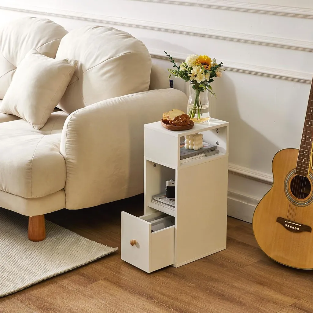 Table d'Appoint Étroite Gain de Place avec Tiroir Solution Petites Chambres