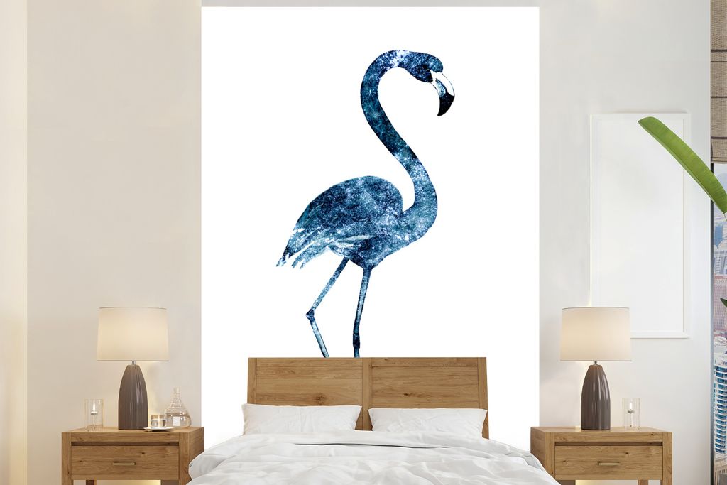 MuchoWow Fototapete für Wohnzimmer oder Schlafzimmer Wandtapete Vinyl Motivtapete Flamingo - Blau - Universum - 180x280 cm - Wallpaper