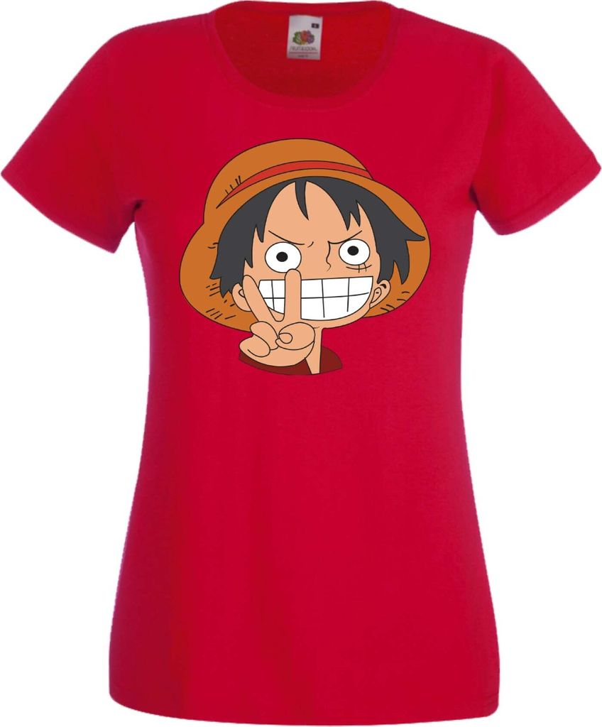 Damen T-Shirt Anime Manga One Manga Piece Anime 03 Strawhat, Lady 2XL / Rot