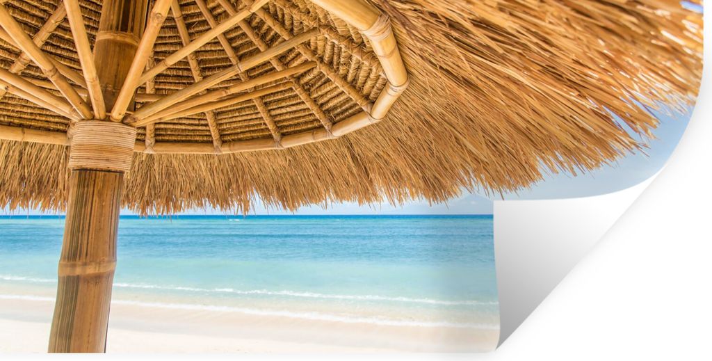 MuchoWow Wandtattoo Wandsticker Wandaufkleber Sonnenschirm - Strand - Meer - Tropisch 160x80 cm Selbstklebend und Repositionierbar - Sticker - De...