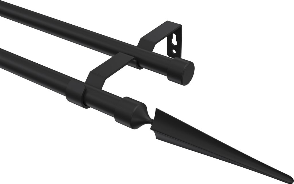 Interdeco Gardinenstange / Vorhangstange Schwarz, Typ Olymp Lorenzo (Speer), 16 mm Ø 2-läufig, 400 cm