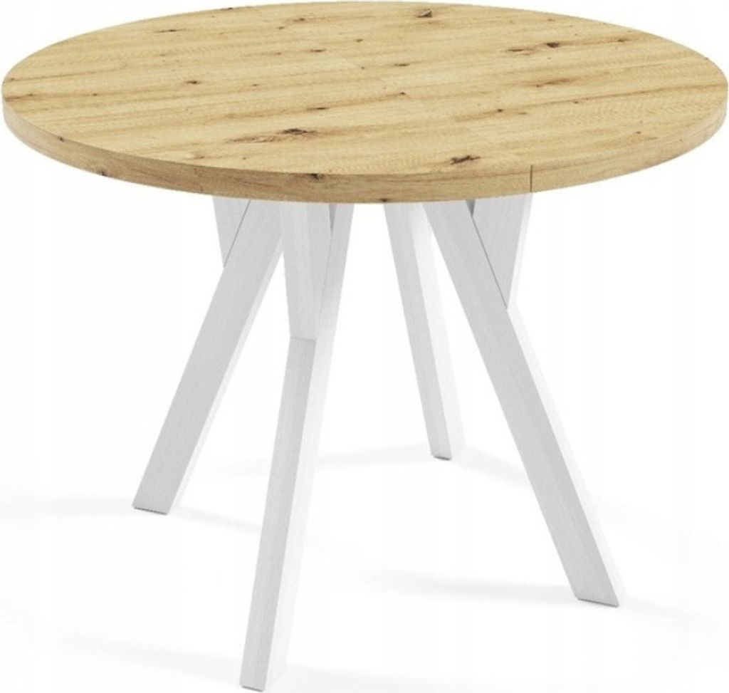 MTJMöbel Runder Ausziehtisch ORIO 100/200, Industriestil, Esstisch, Küchentisch, Rundtisch, Artisan Eiche + Weiß