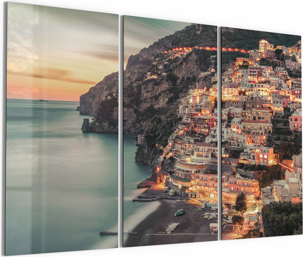 DEQORI Glasbild Echtglas 3x50x100 cm 'Amalfi Abendglanz' Wandbilder XXL groß