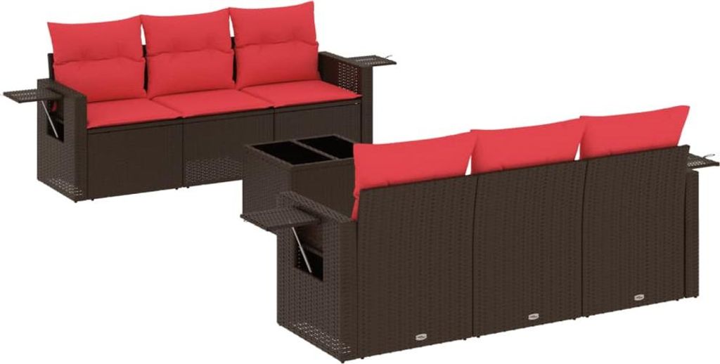 7-teiliges Gartensofa-Set mit Kissen, braun, Polyrattan