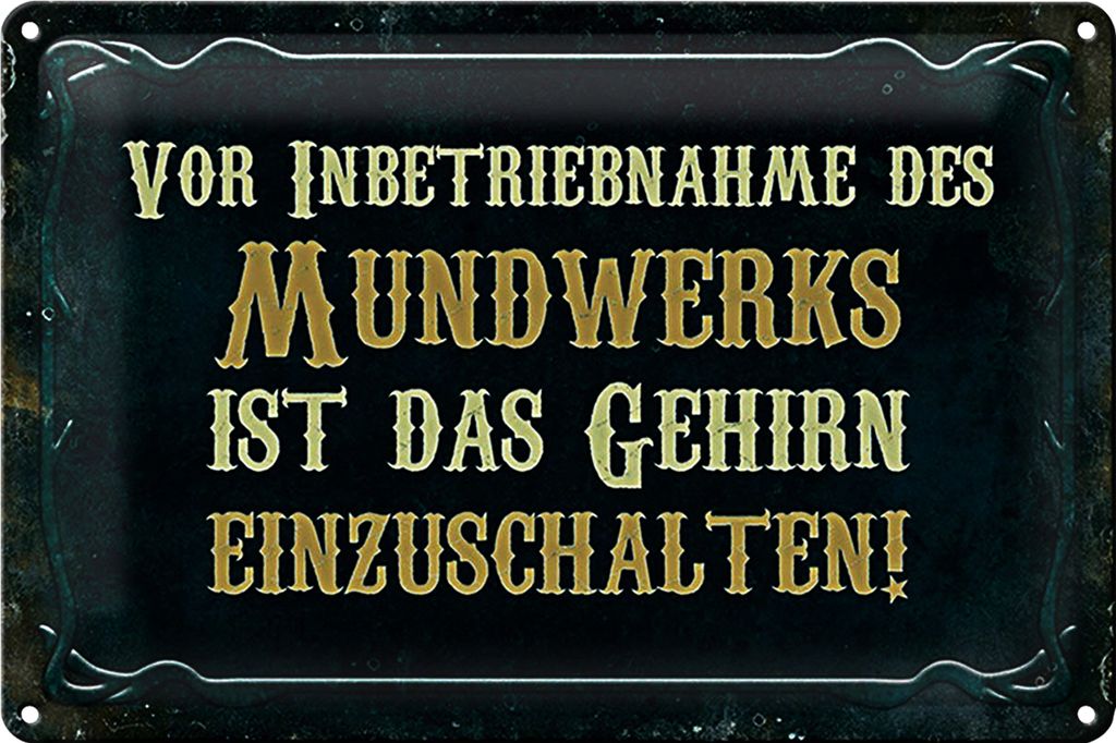 Blechschild Spruch 30x20cm vor Inbetriebnahme des Mundwerks