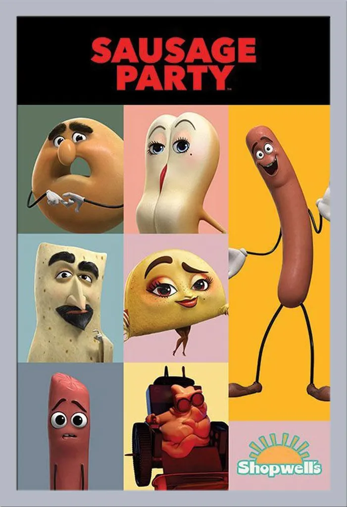 Sausage Party - Poster - Personaggi + cornice rimovibile, Shinsuke® Maxi MDF argento, disco acrilico
