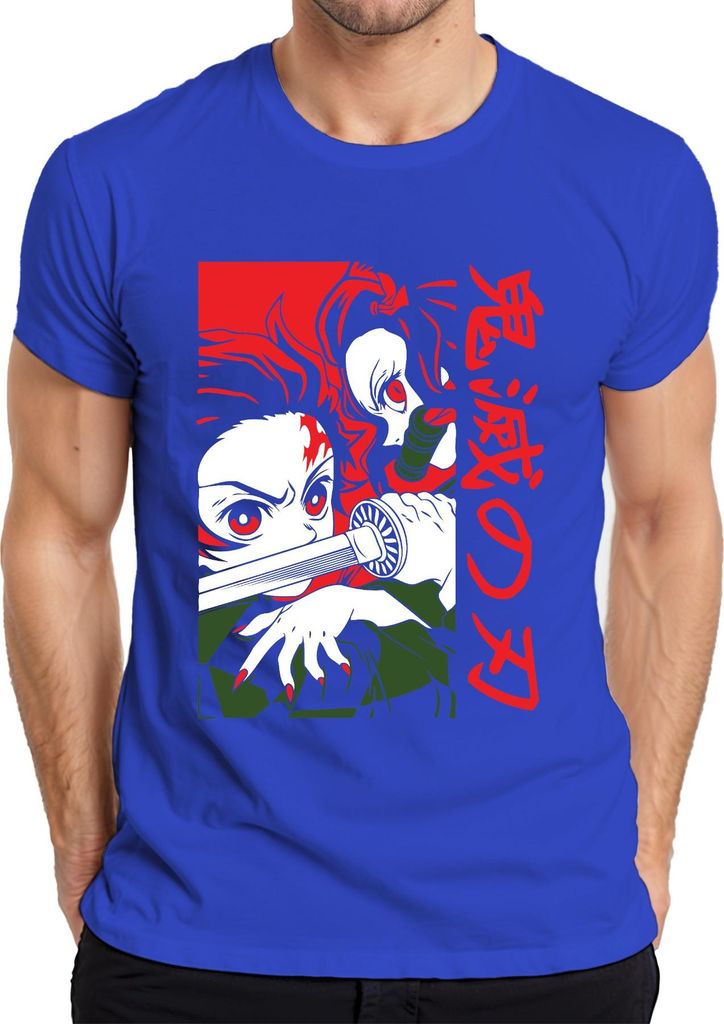 Kimetsu no Yaiba Nezuko Katana Anime Manga Japan Geschenk Cosplay Herren T-Shirt, Blau, M