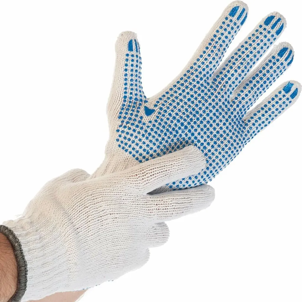 Gants de Travail Blancs avec Picots Bleus Antidérapants Taille 8 M - 2