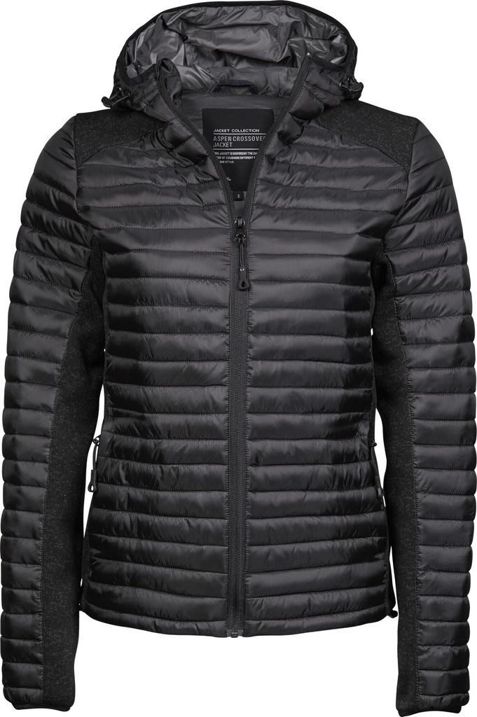 Tee Jays Damen Crossover Outdoor Steppjacket Mit Kapuze PC3417 (M) (Schwarz/Schwarz meliert)