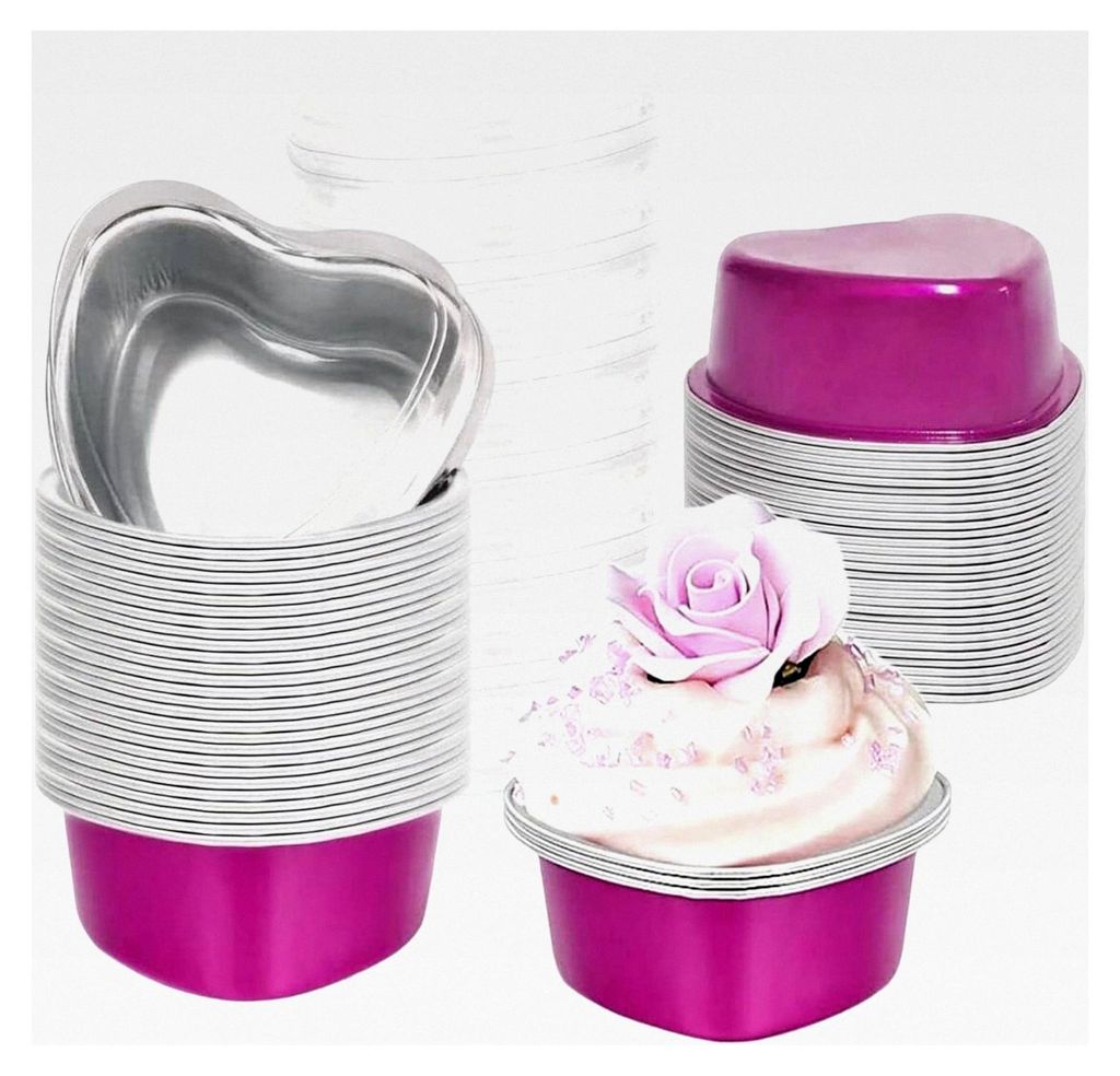 Herz Kuchenform, 50 Stück Aluminium-Herzfolienformen für Muffinkuchen und Desserts