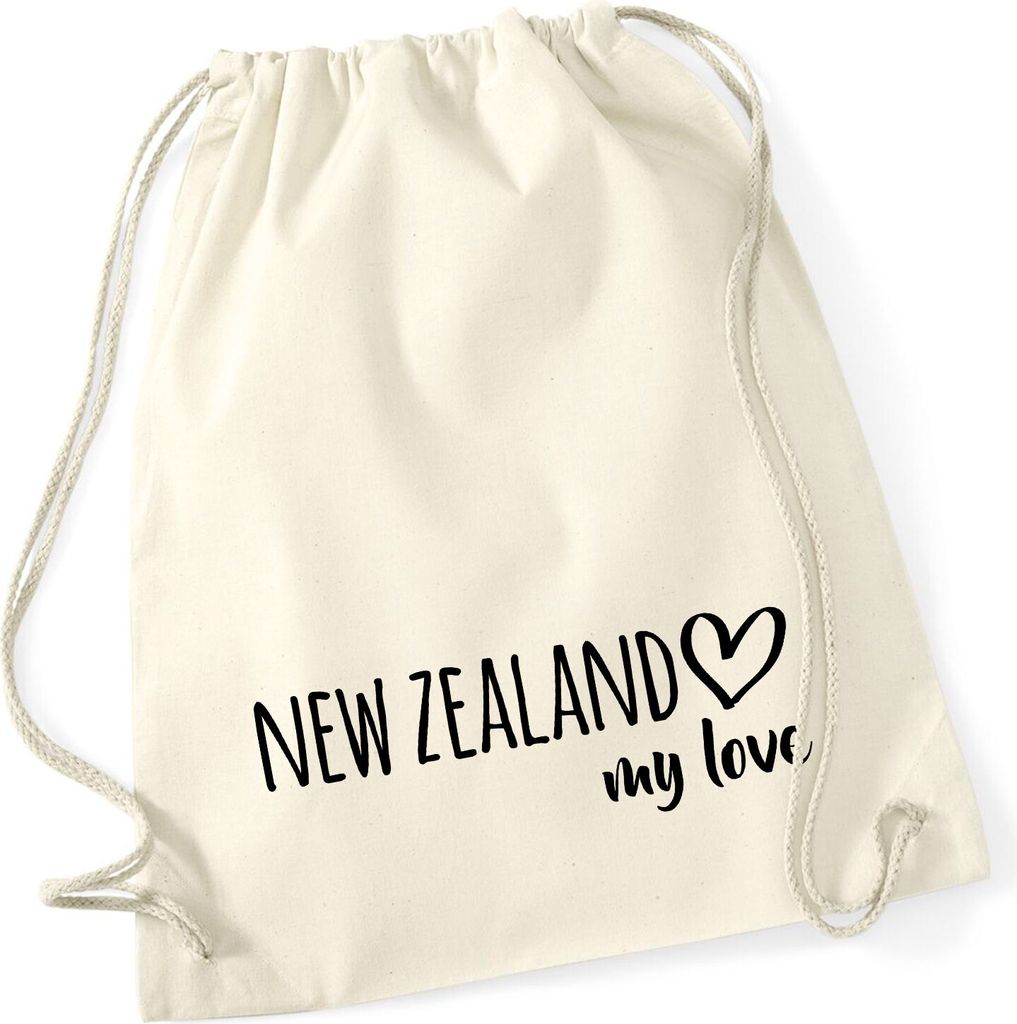 Huuraa Turnbeutel New Zealand my love 12 Liter Natural Baumwolle Rucksack Geschenkidee