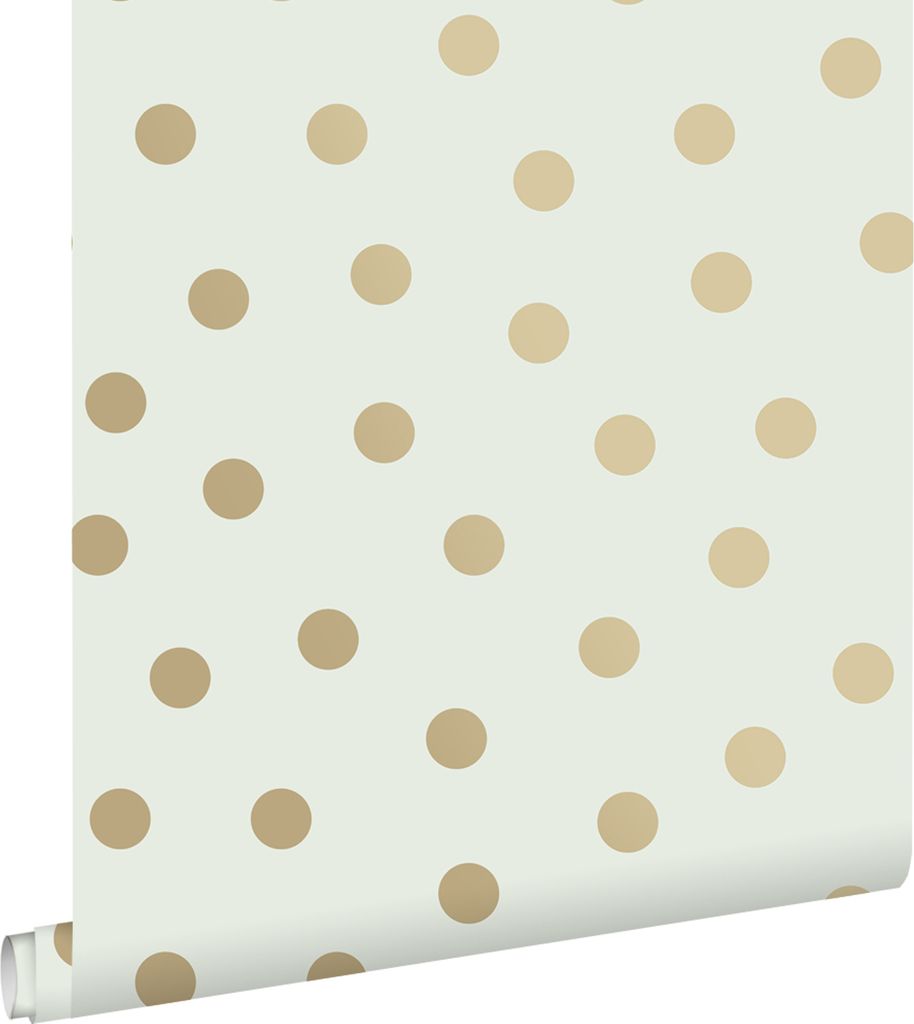 ESTAhome Tapete Punkte Crême-Weiß und Gold 53 cm x 10.05 m