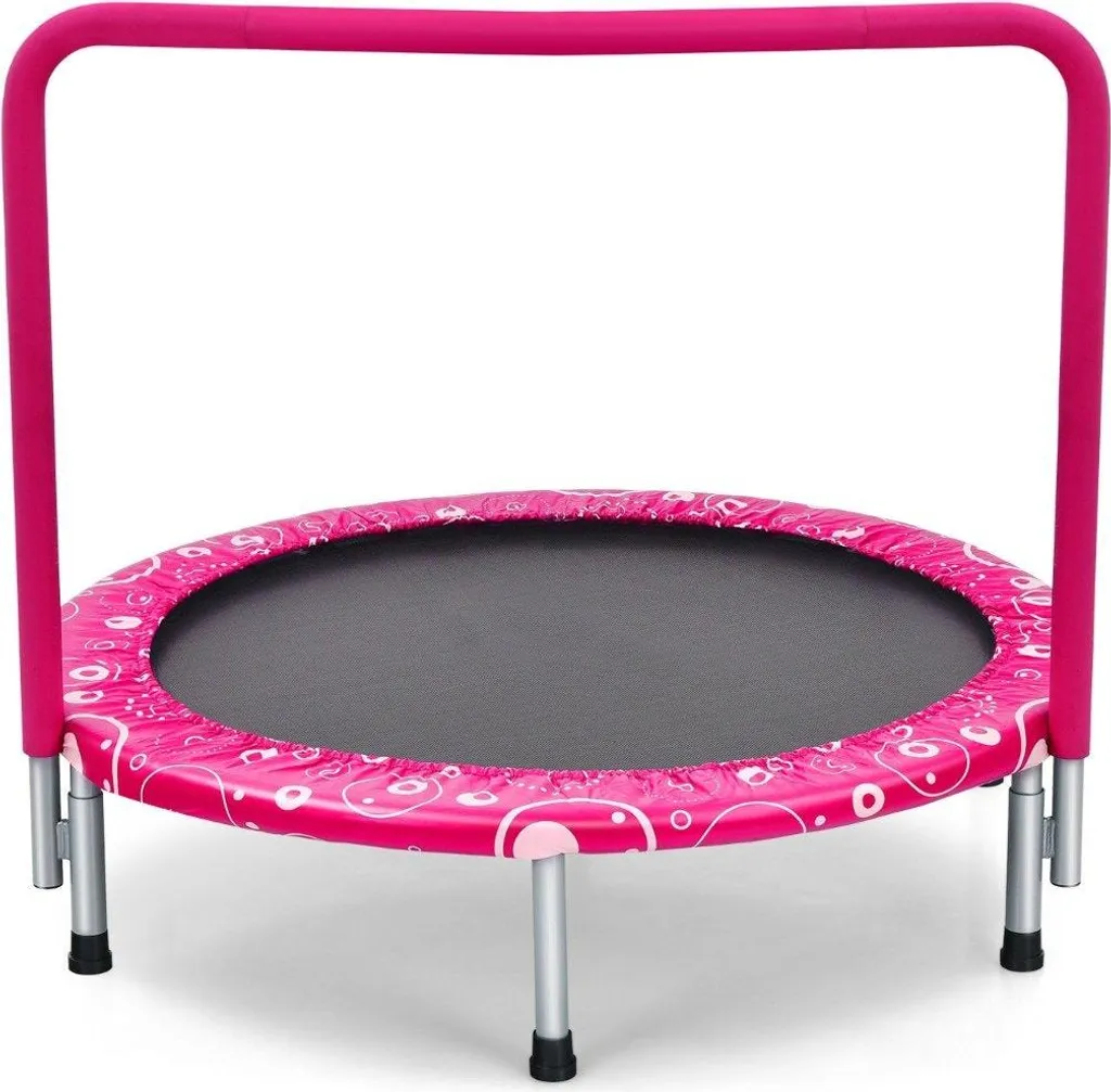 Trampoline enfant 92 cm pliable avec poignée rose et noir max 150 kg
