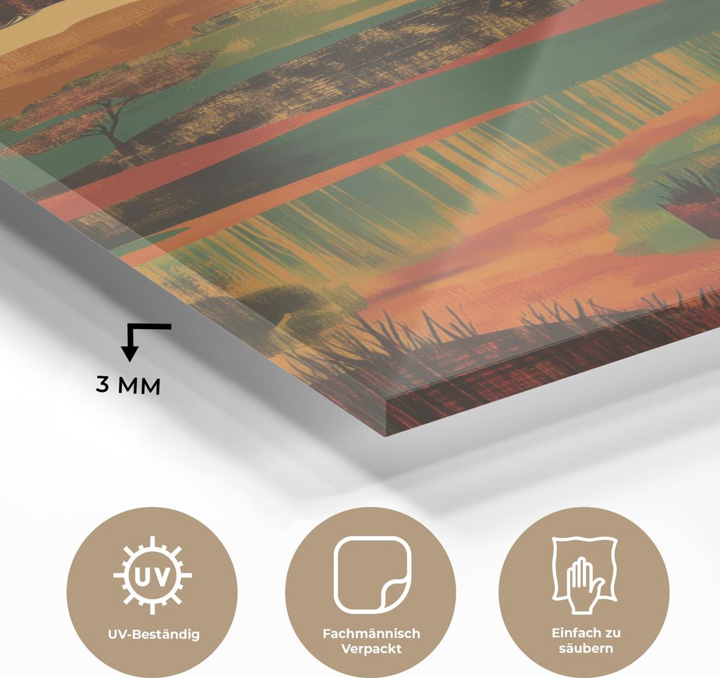 MuchoWow Glasbilder - Bilder auf Wandbild - Foto auf Glas Landschaft - Afrikanisch - Sonne 20x30 cm Wanddekoration aus Glas - Acrylglasbild - Acryl...