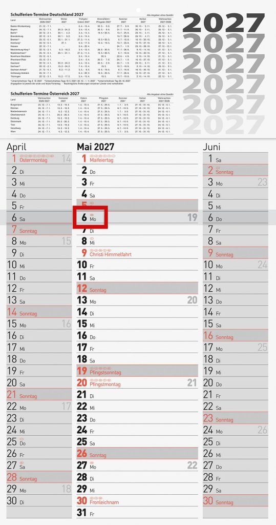 2027 BRUNNEN Dreimonatskalender Spalten Produktbild 