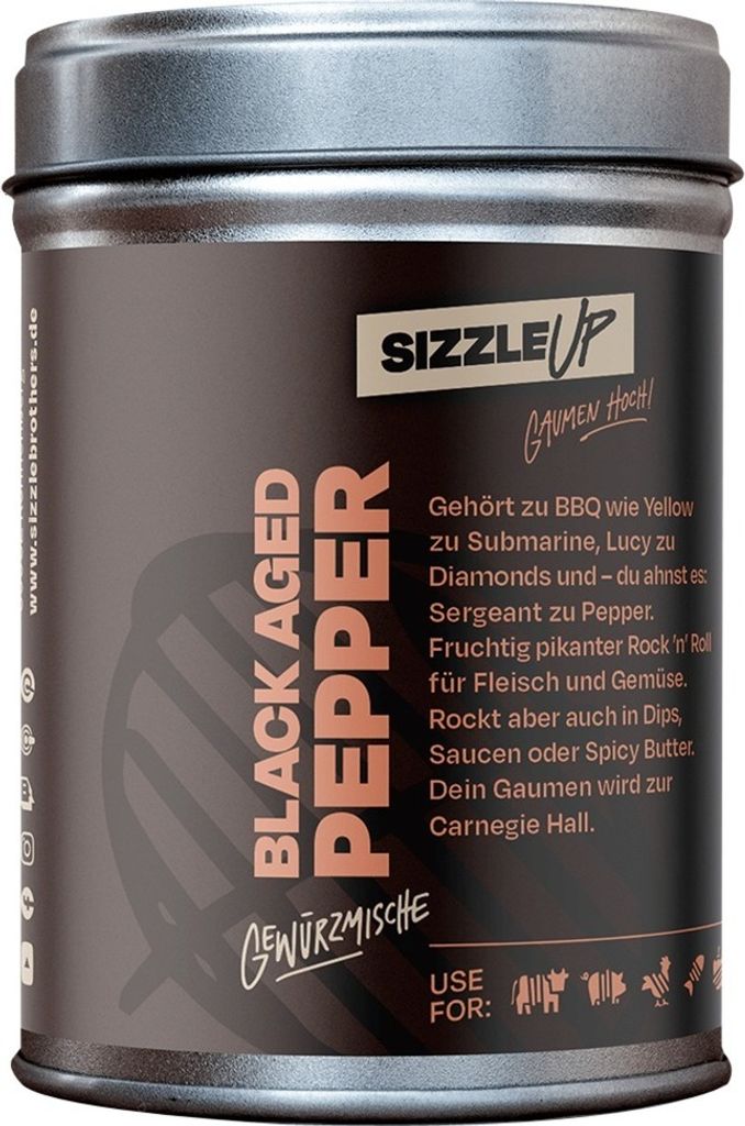 Sizzle Brothers, Black Aged Pepper, 120g Dose