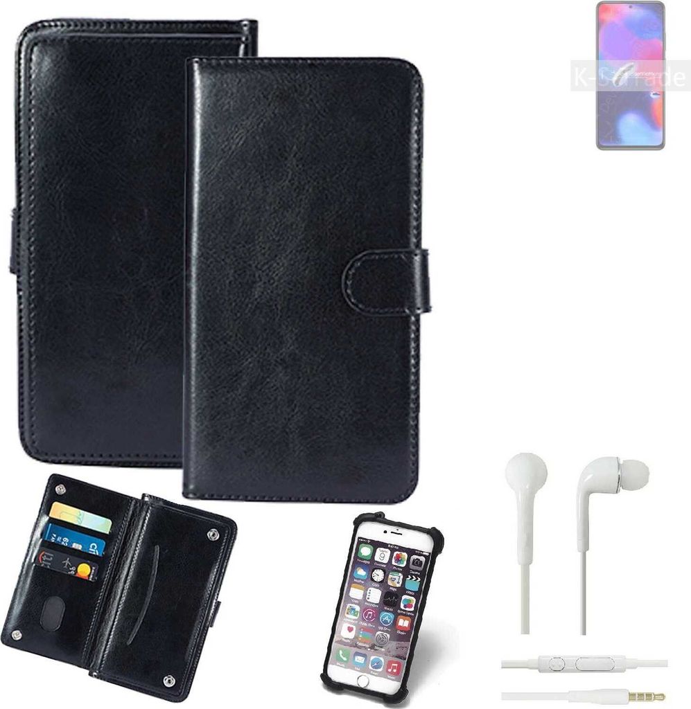 K-S-Trade 360° Hülle kompatibel mit Xiaomi Redmi Note 11 Pro+ India inkl. Headphones schwarz Kunstleder Case BookCase WalletCase