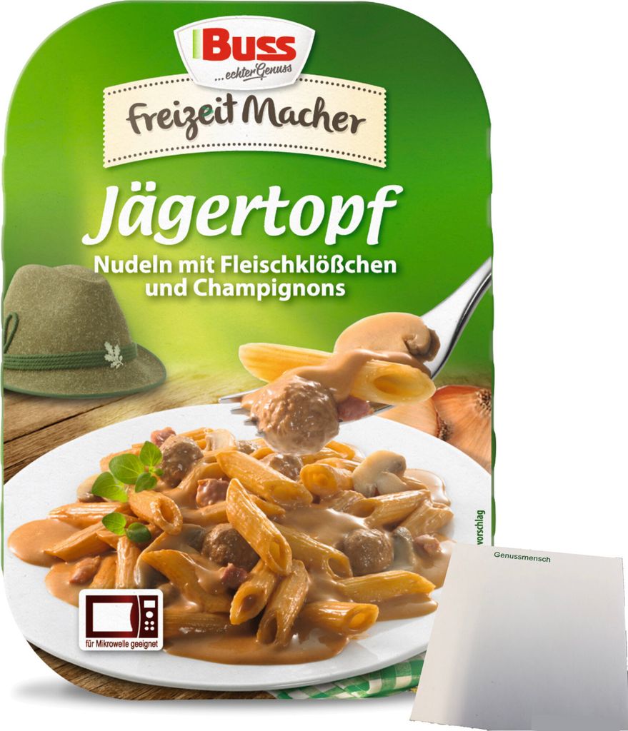 Buss Jägertopf Eiernudeln mit deftigen Fleischklößchen und Produktbild 