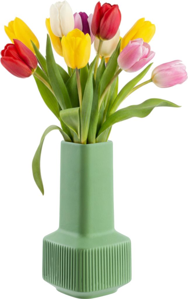 Vase Blumenvase aus Keramik mit Rillen Grün H 20 cm Mat Dekorative Tisch Vase Vasen Blumen Deko Modern Glamour, dreidimensionales Muster, florale ...