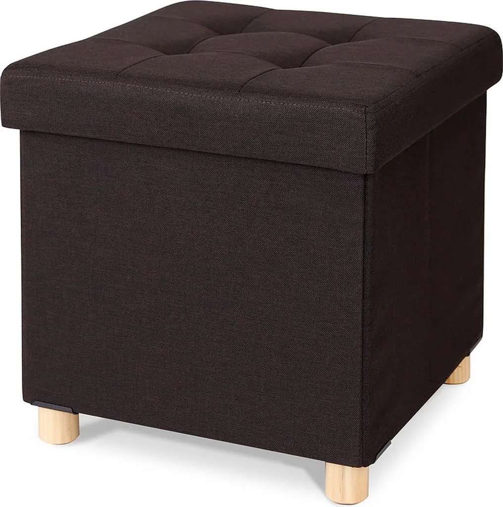 Pouf Contenitore Dibea Marrone 38x38x38 - Cubo in Lino Design Moderno