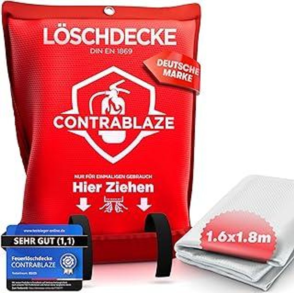 Contrablaze - Feuerlöschdecke 1,6x1,8m – Löschdecke für Küche & Haushalt – Feuerdecke für Notfälle, Brandschutzdecke EN Norm , Notfalldec...