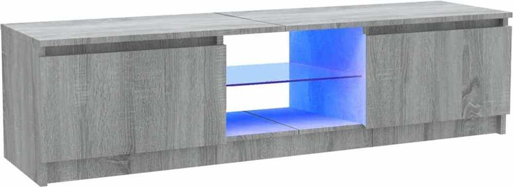 A modern TV stand with LED lighting.