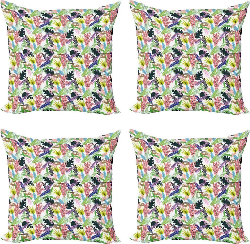ABAKUHAUS lustige Sloth Kissenbezug Set (4 Stück), Monstera Leaves Graphic, Moderner Doppelseitiger Digitaldruck, 45 cm x 45 cm, Mehrfarbig