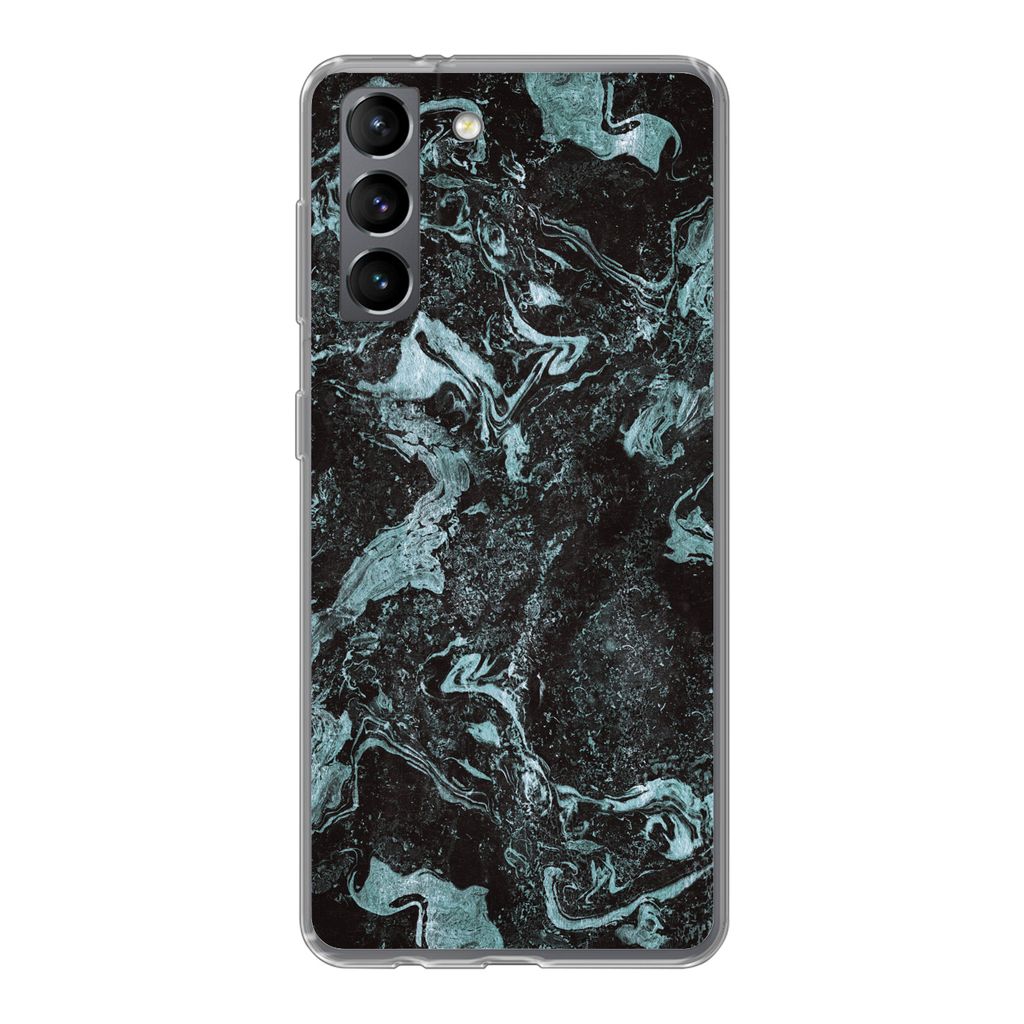 MuchoWow Handyhülle Schutzhülle Hülle für Samsung Galaxy S21 Naturstein - Blau - Stein Silikon Softcase Handy Hülle - Softcase